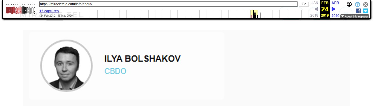Archived team page listing Ilya Bolshakov with the title CBDO and a portrait.