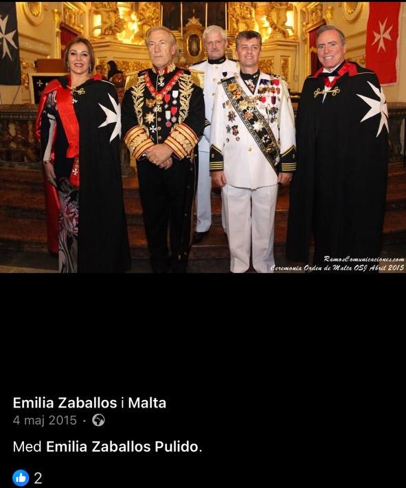 Screenshot of a Facebook post: five people in order mantles and uniforms in front of a gilded altar.