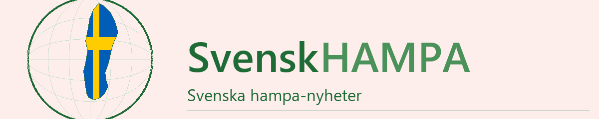 Svenskhampa logotyp — globe med Sverige framhävt i blå och gul flagg-färg